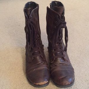Brown combat boots